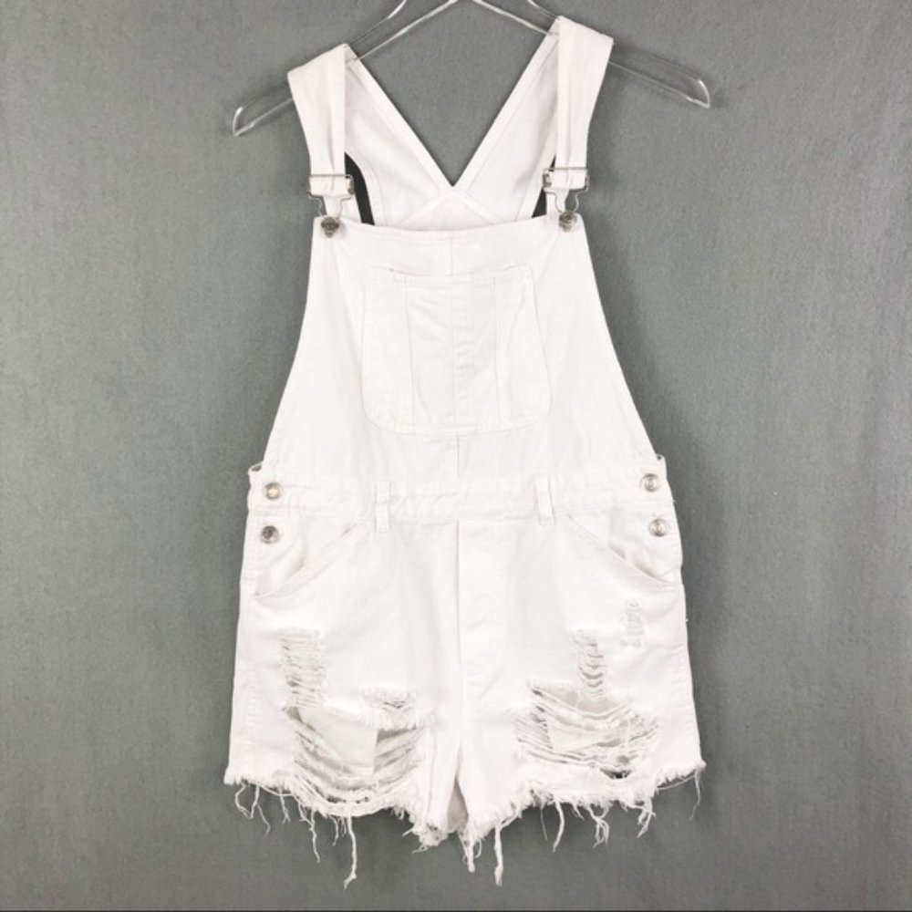 Signature 8 Distressed White Denim Shortalls Overalls Shorts